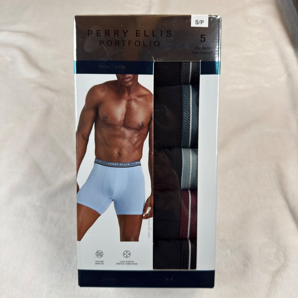 New Perry Ellis Men's 5 Pack Mesh Boxer Briefs Black Small (28-30") Stretch New